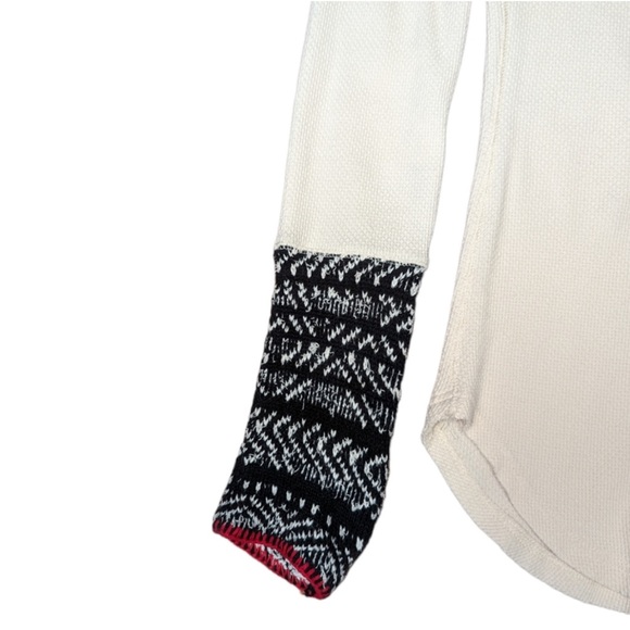 Free People Alpine Cuff Long Sleeve Ivory Thermal Knit Henley Top - Picture 3 of 3